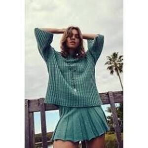 Free People FP BEACH Kenzie Skirt Green Mini Knitted COZY CASUAL Size Small S